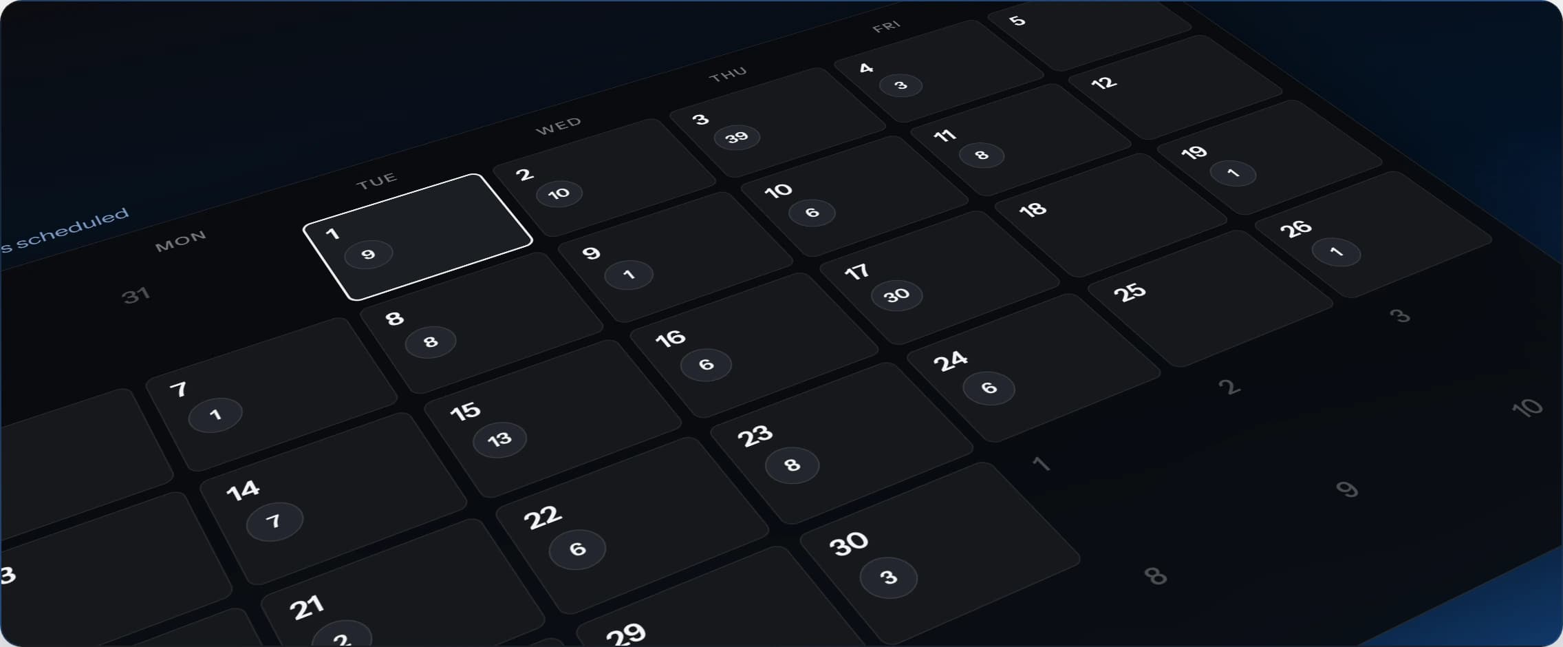 The QuickLeads trustee sale calendar, a month of scheduled auctions with the number of sales counted on each day and 183 across the month.